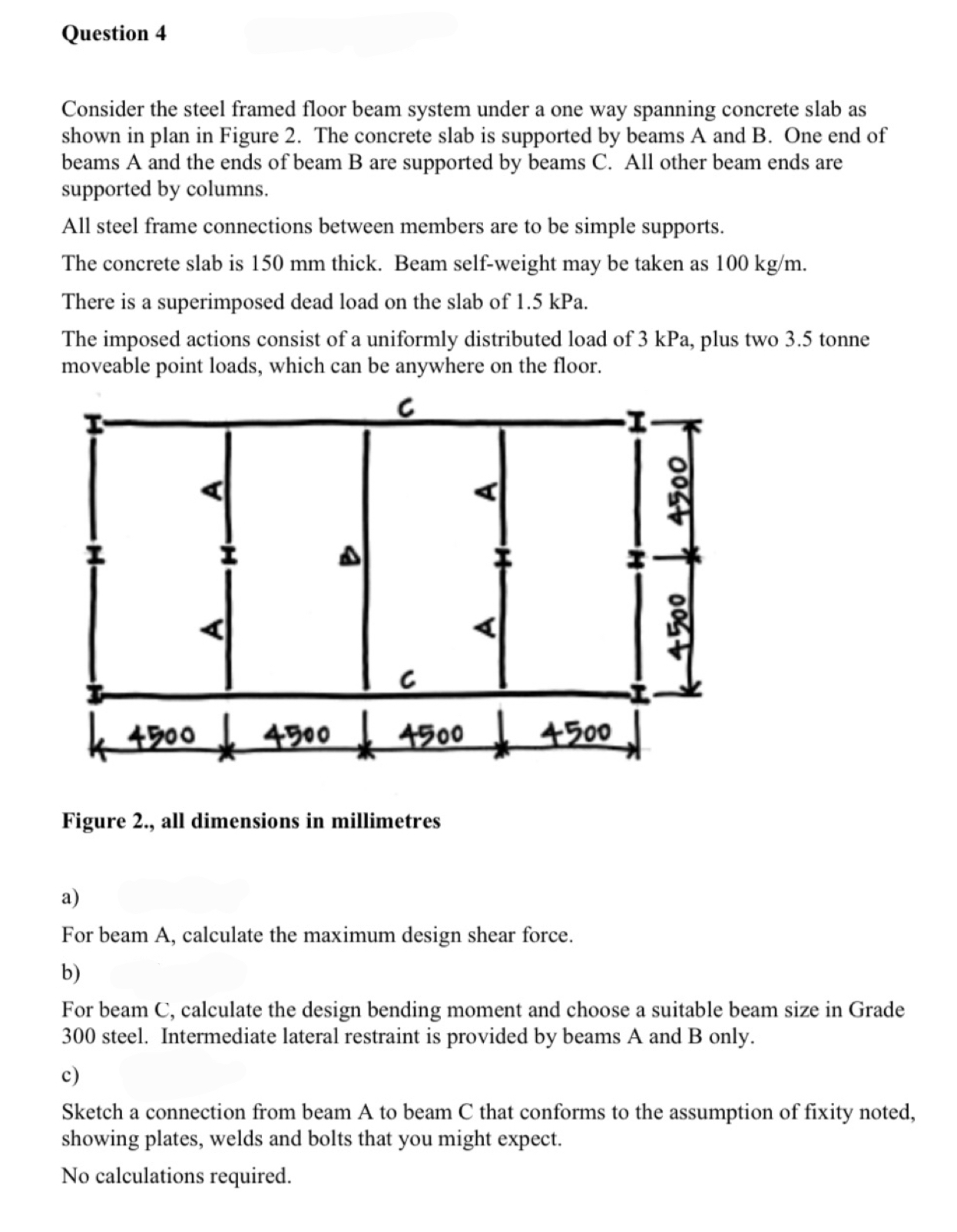Question 4 Consider the steel framed floor beam