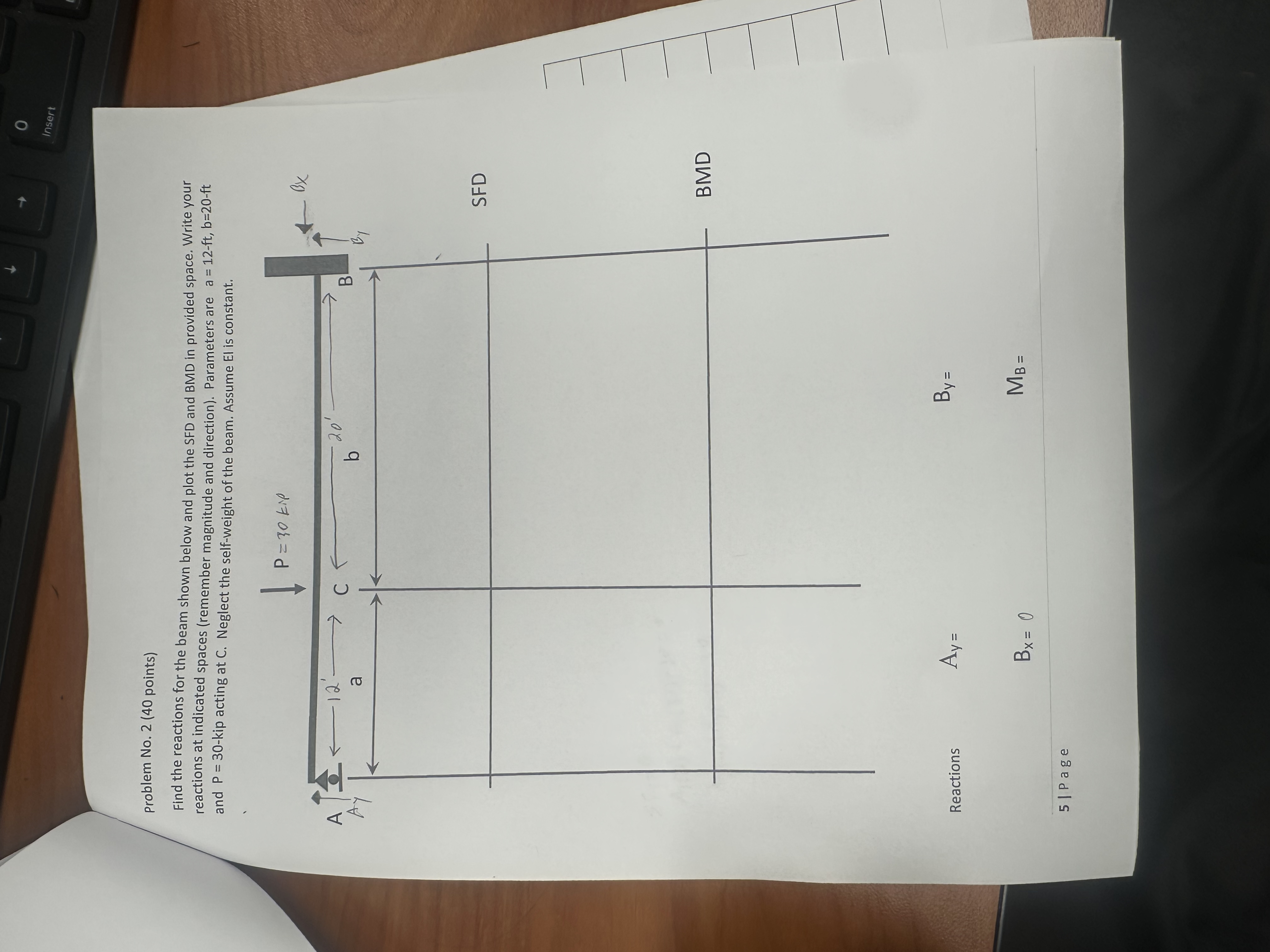 Problem No . 2 ( 4 0 points ) Find the reactions