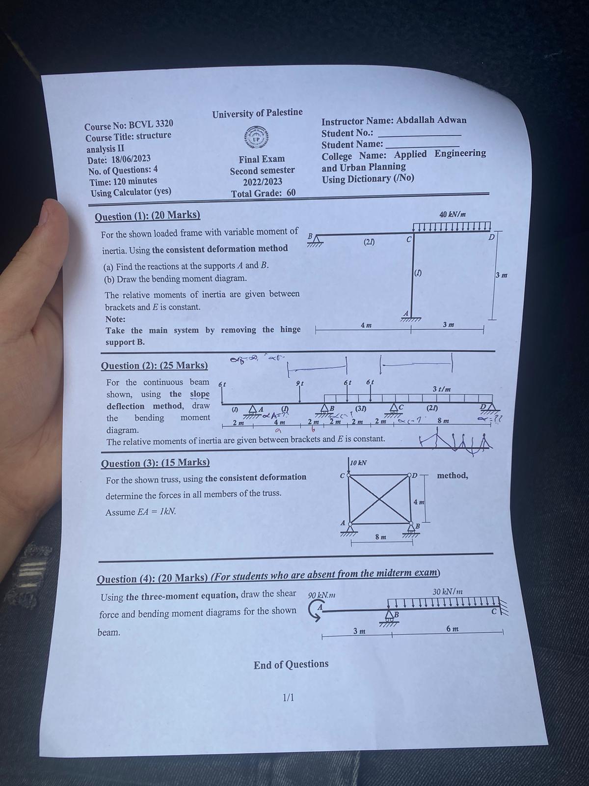 Course Title: structure analysis II