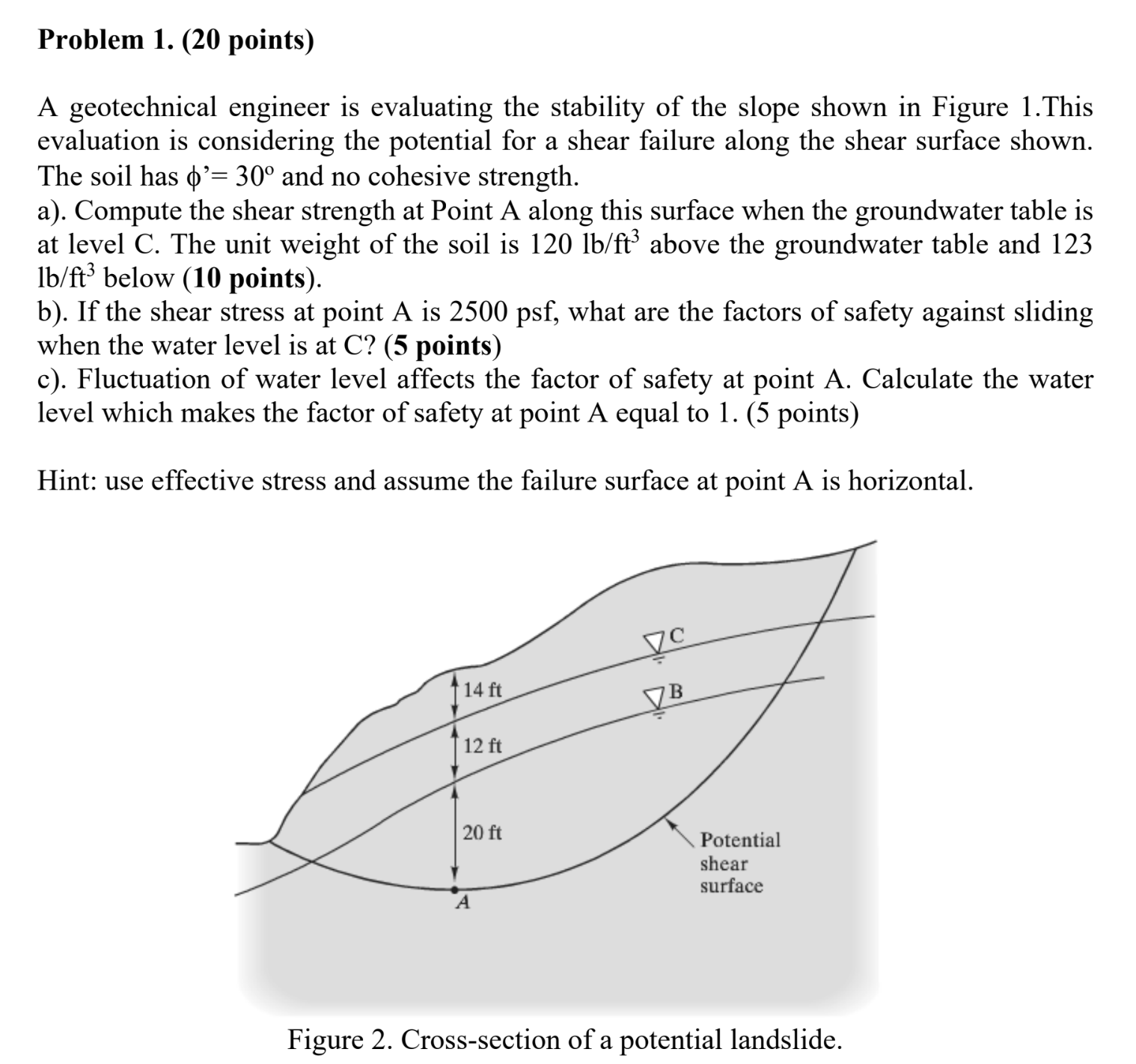 Problem 1 . ( 2 0 points ) A geotechnical
