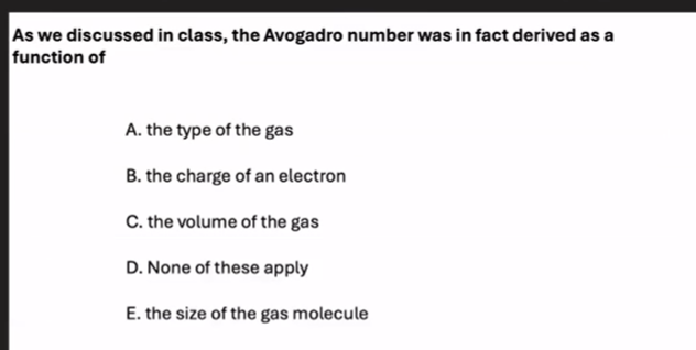 As we discussed in class, the Avogadro number was