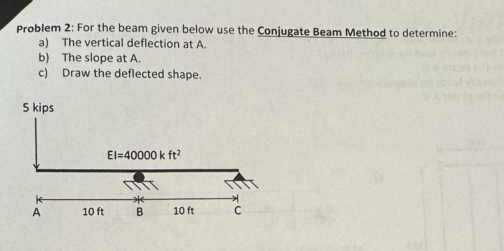 Problem 2 : For the beam given below use the