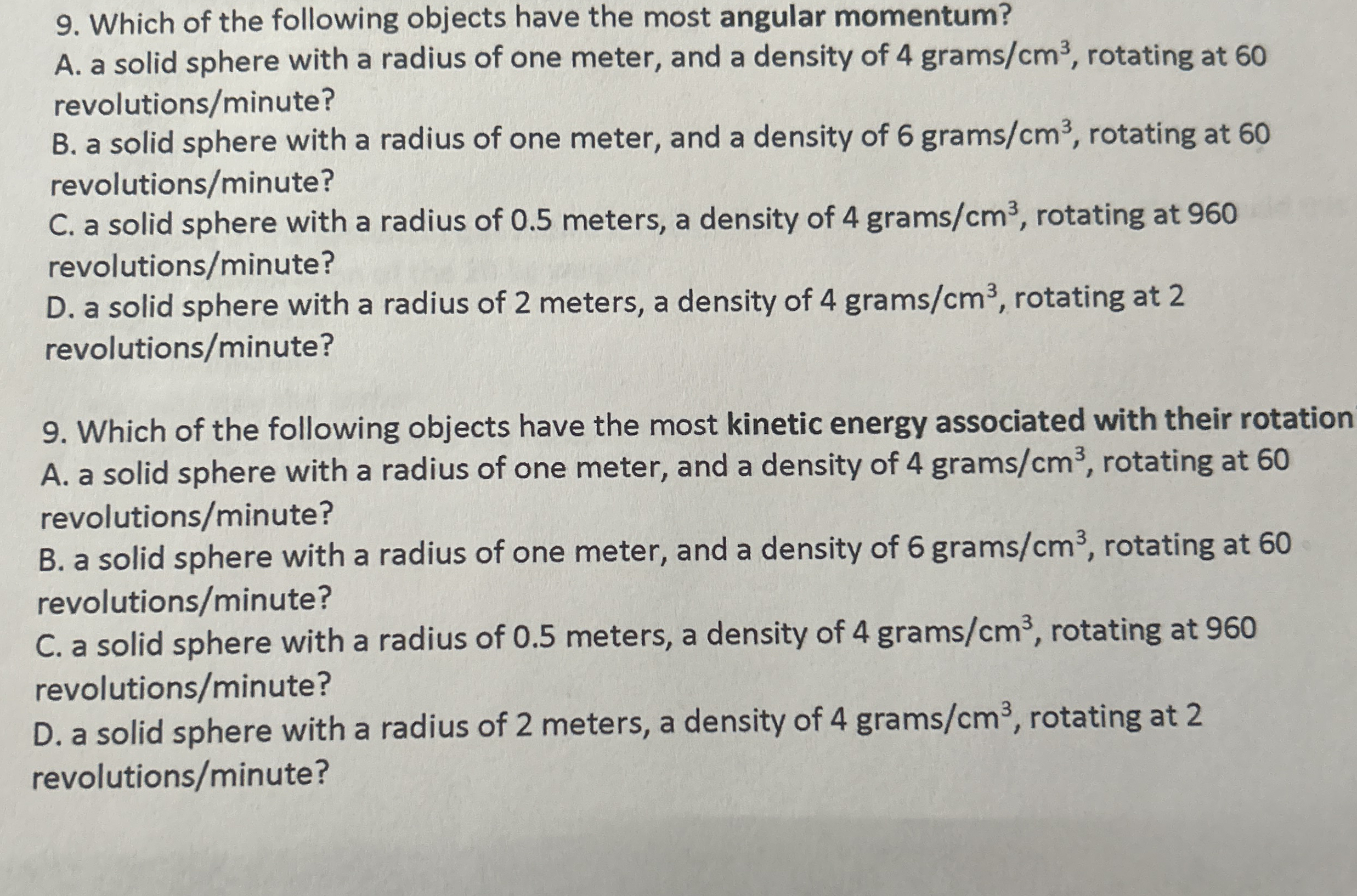 Which of the following objects have the most