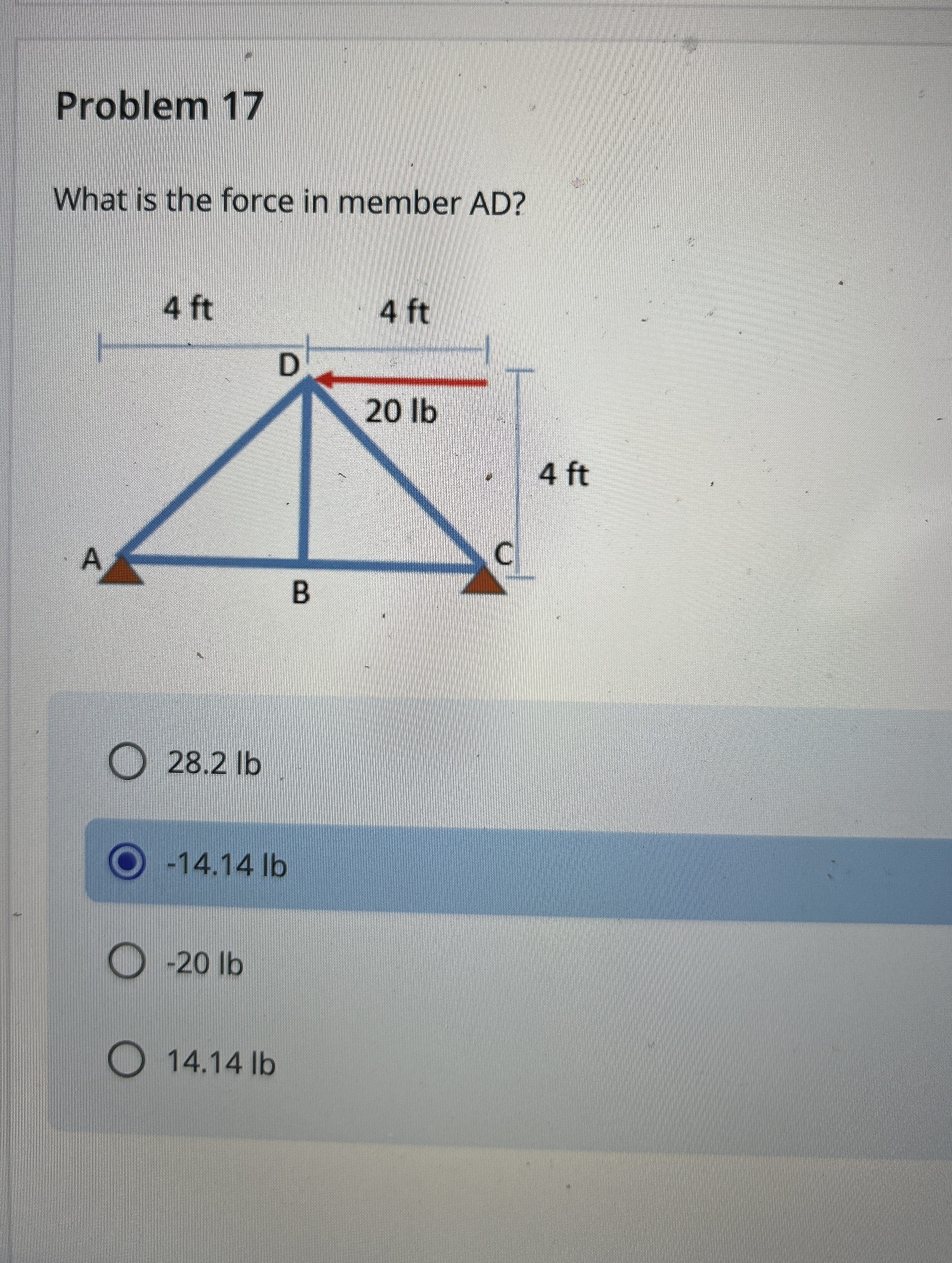 what is the force in member AD ?