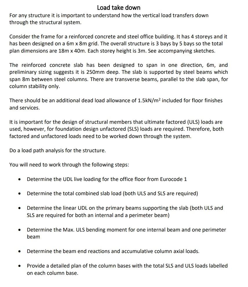 Load take down For any structure it is important