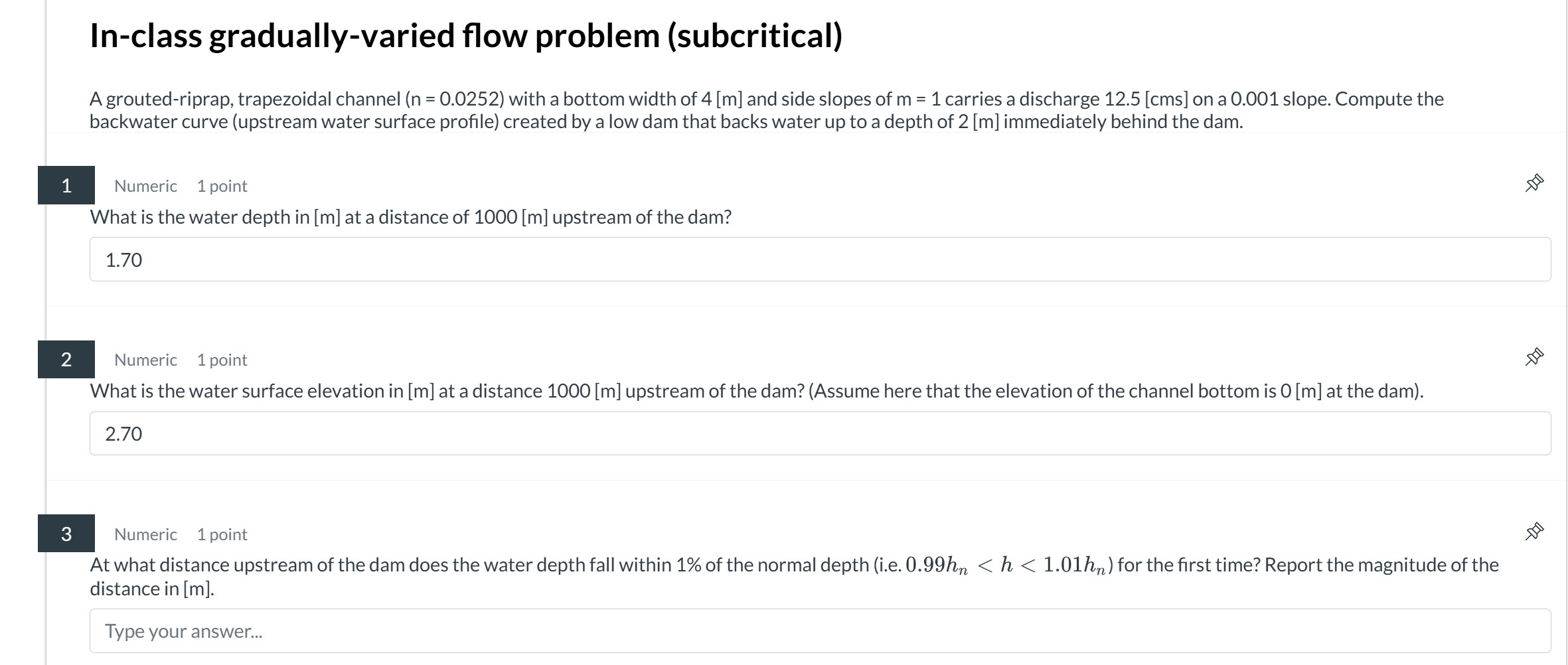 In - class gradually - varied flow problem (