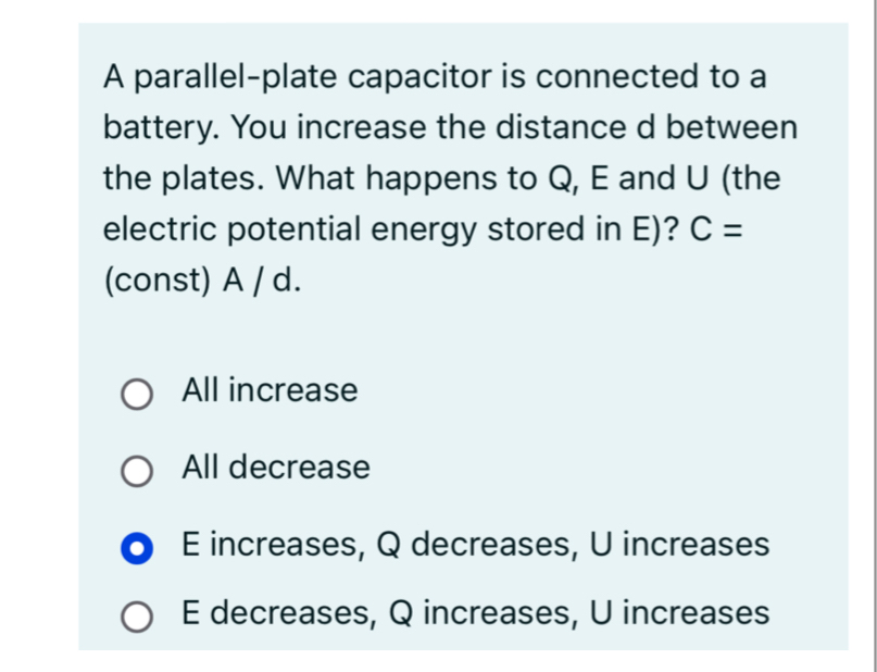 A parallel - plate capacitor is connected to a