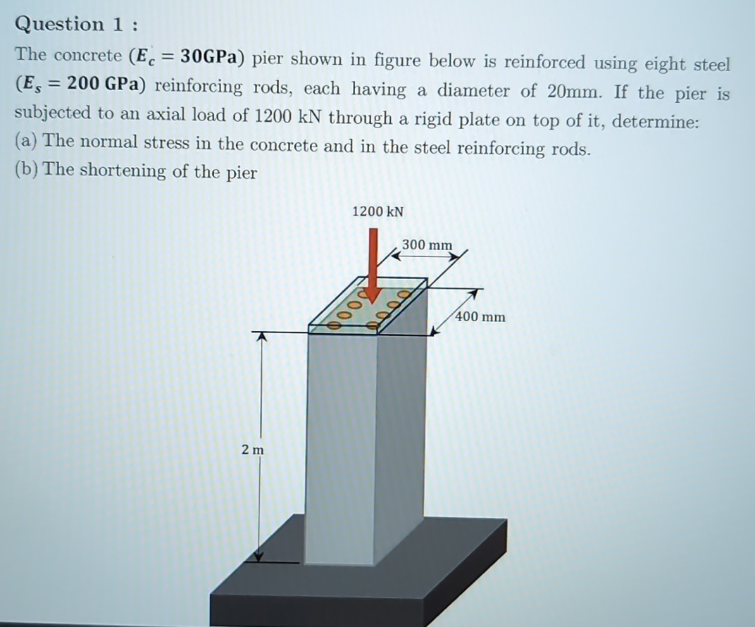 Question 1 : The concrete ( E c = 3 0 GPa ) pier