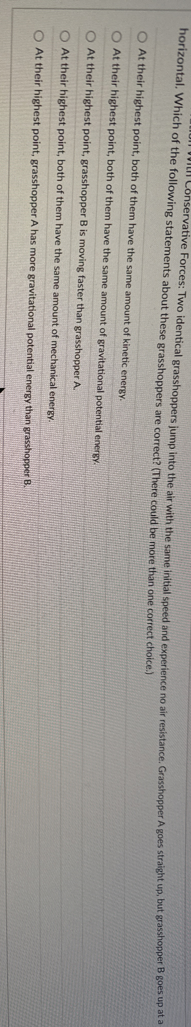 servative Forces: Two identical grasshoppers jump