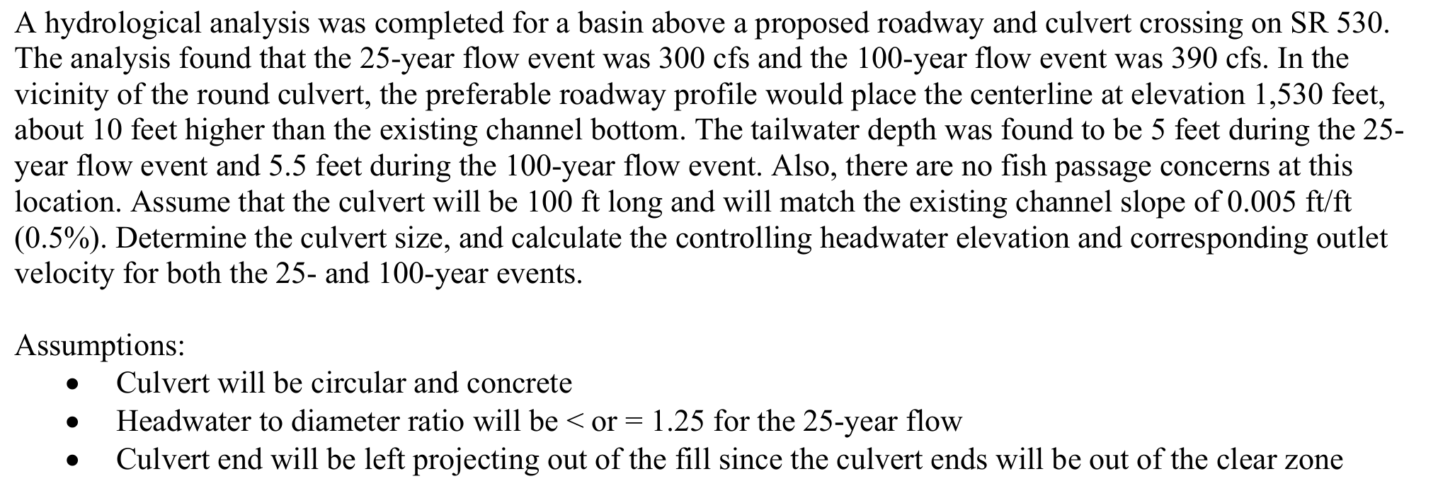 A hydrological analysis was completed for a basin