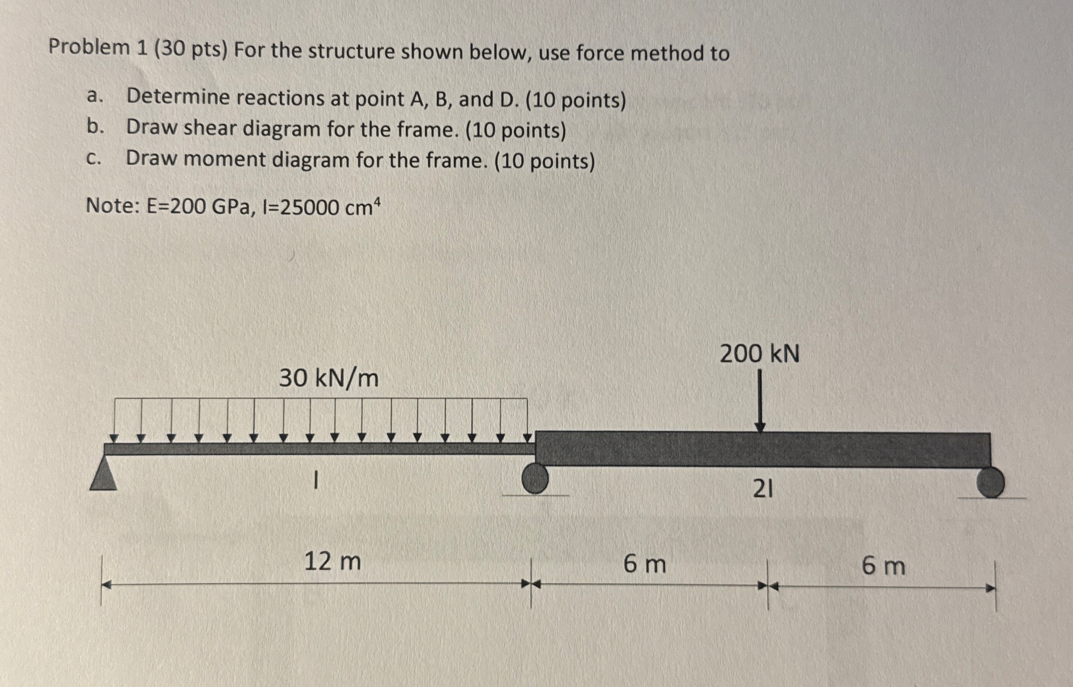 Problem 1 ( 3 0 pts ) For the structure shown