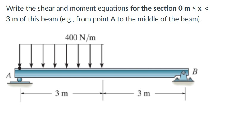 Write the shear and moment equations for the
