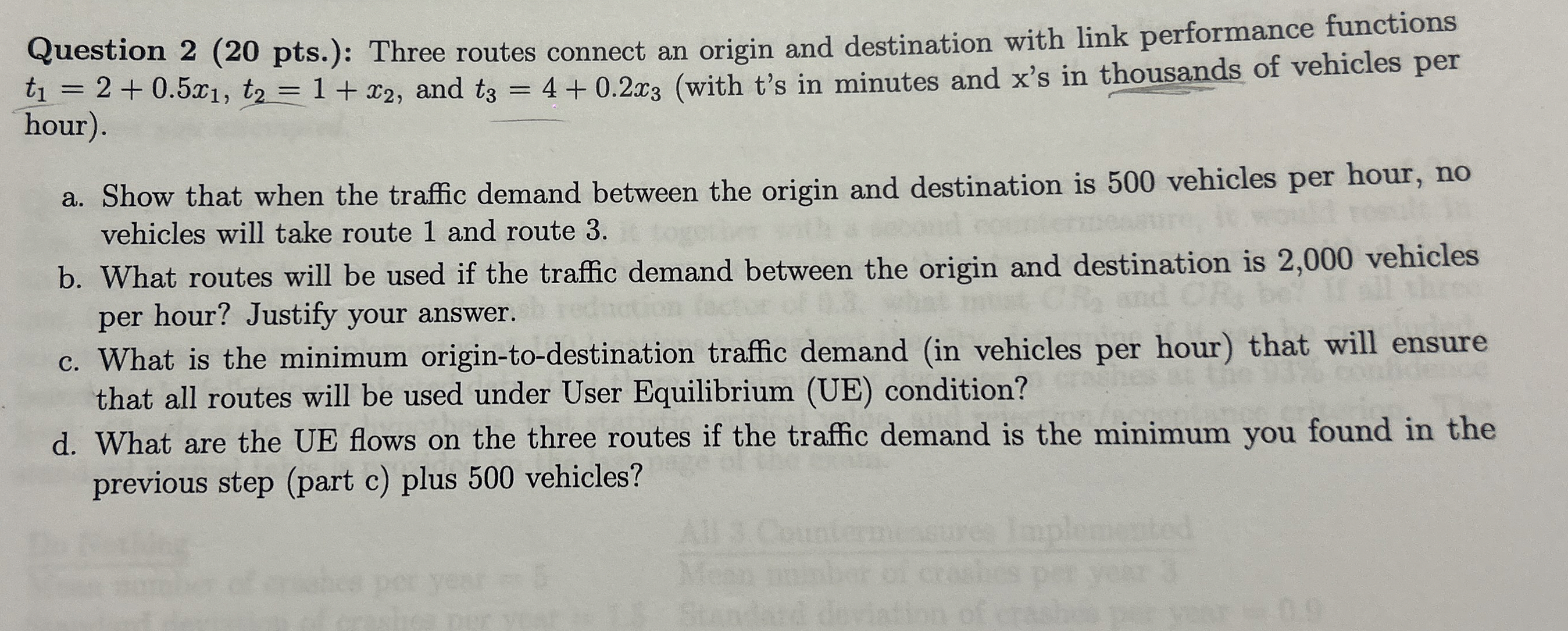 Question 2 ( 2 0 pts . ) : Three routes connect
