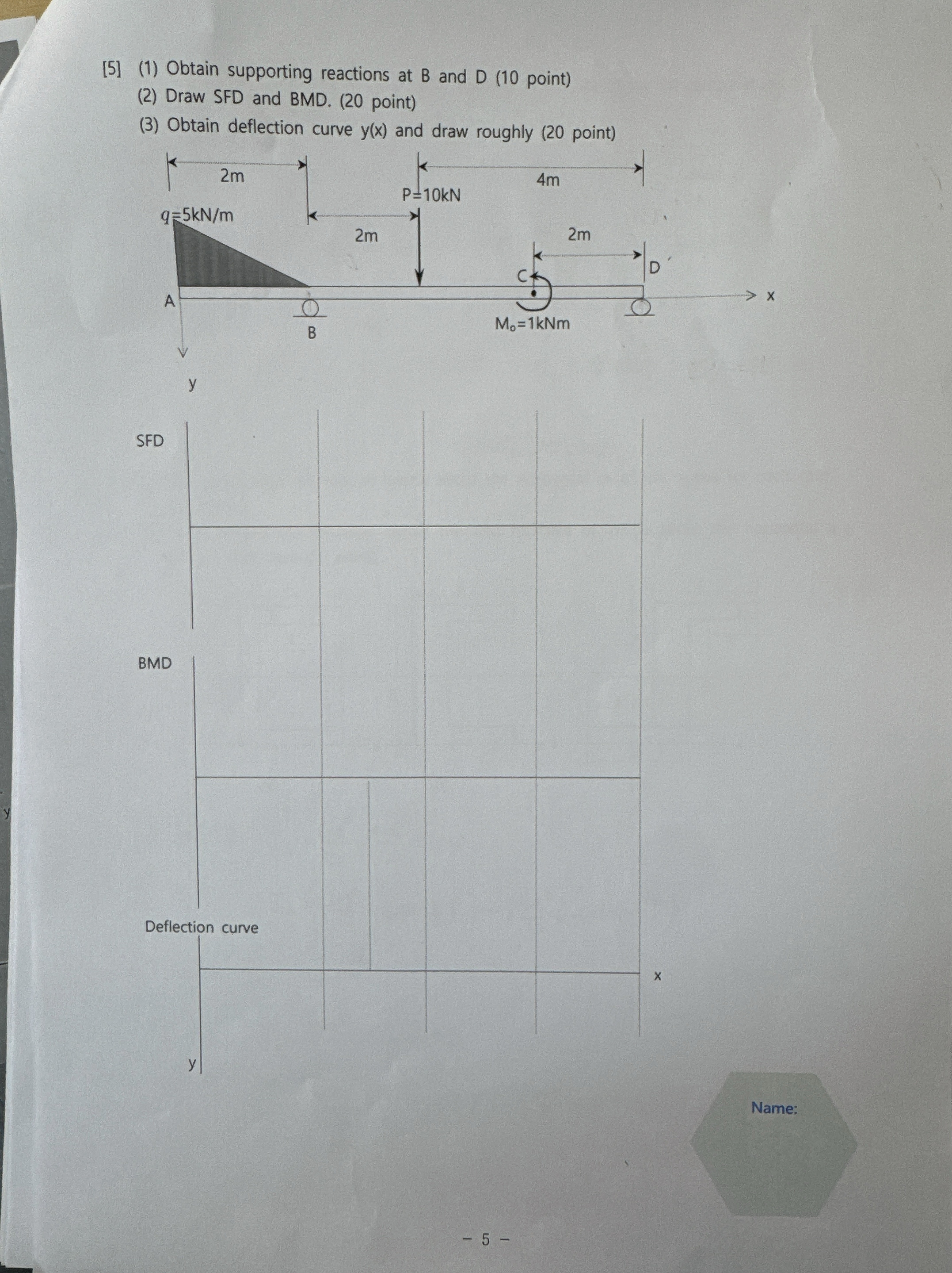 [ 5 ] ( 1 ) Obtain supporting reactions at B and