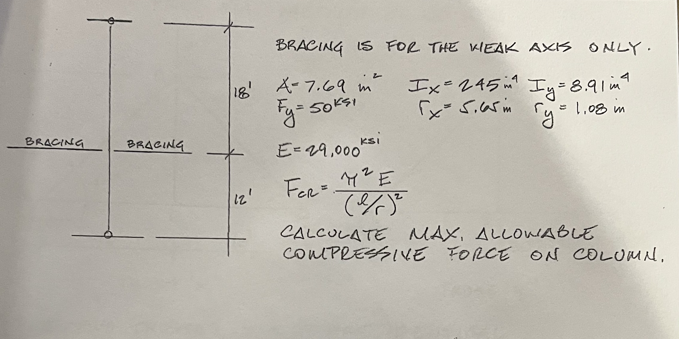 BRACING IS FOR THE KEAK AXIS ONLY. A = 7 . 6 9 m