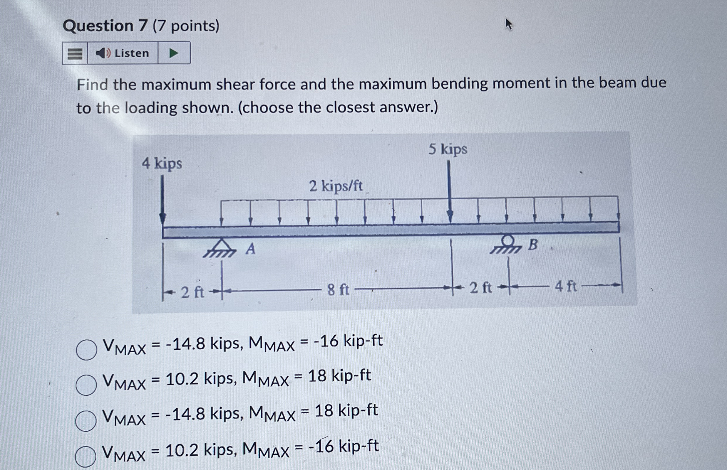 Question 7 ( 7 points ) Listen Find the maximum