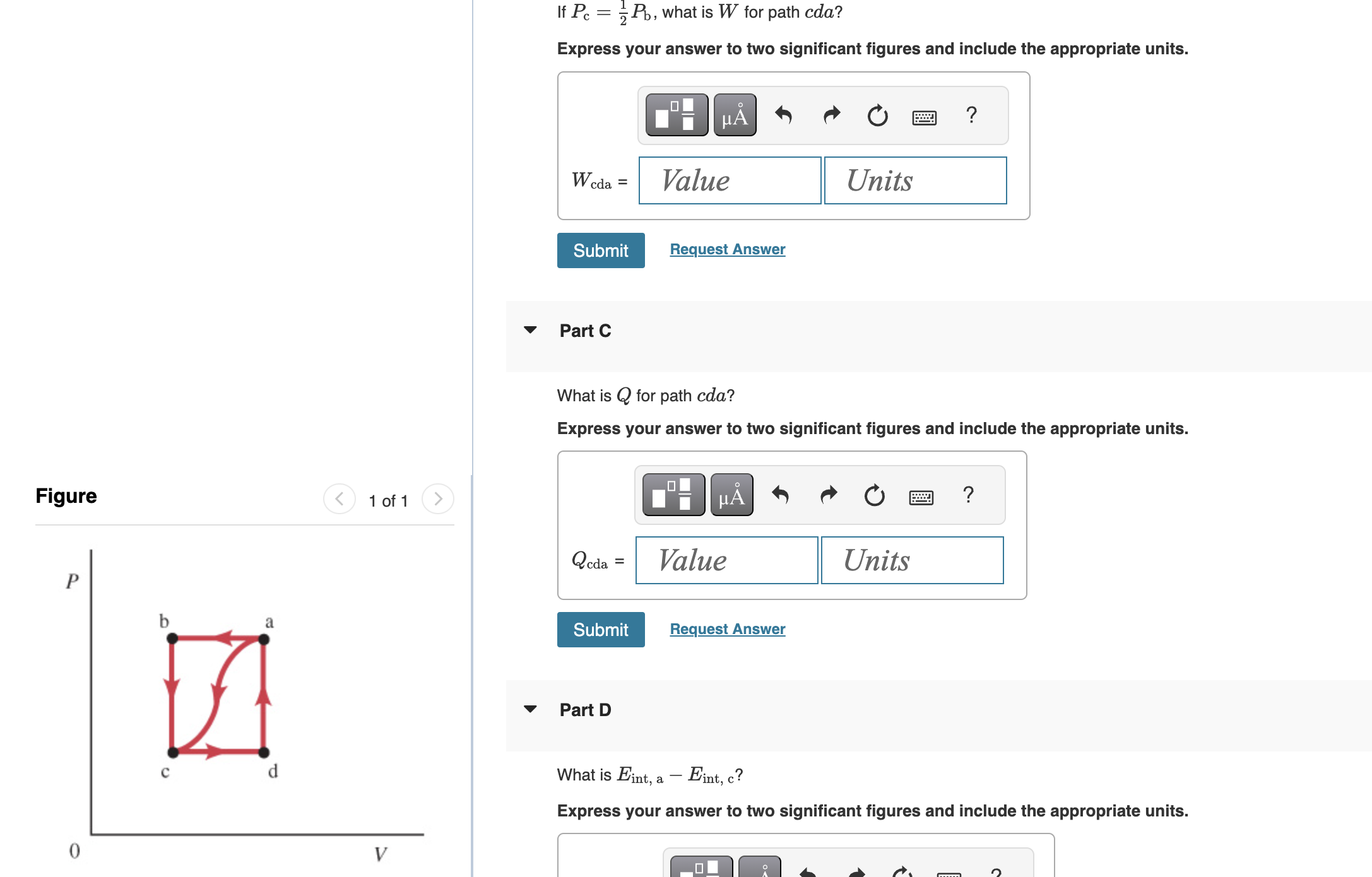 When a gas is taken from a to c along the curved
