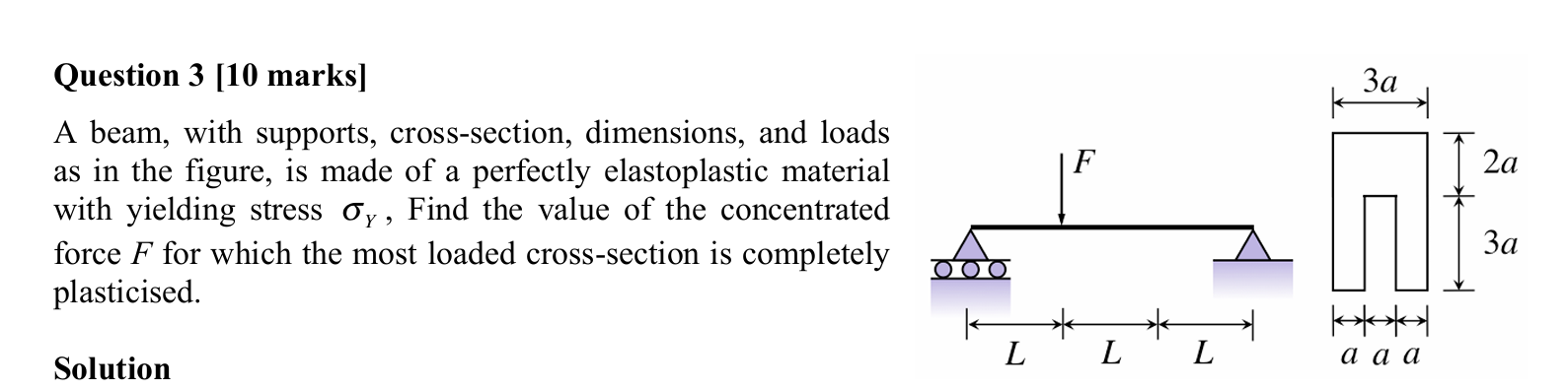 Question 3 [ 1 0 marks ] A beam, with supports,