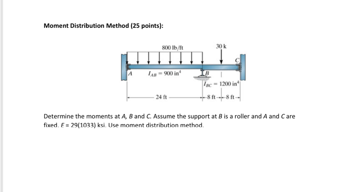 Moment Distribution Method ( 2 5 points ) :