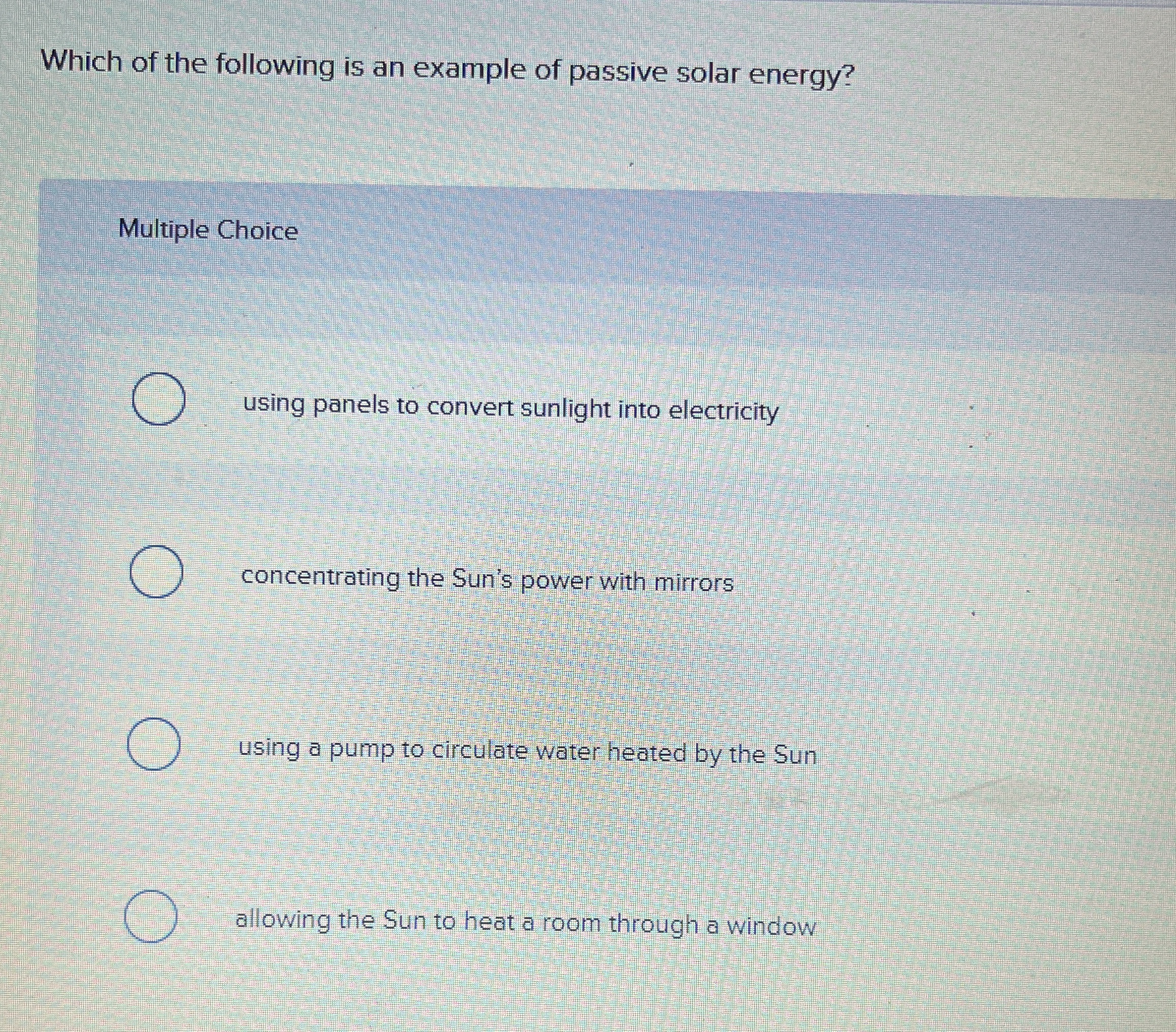 Which of the following is an example of passive