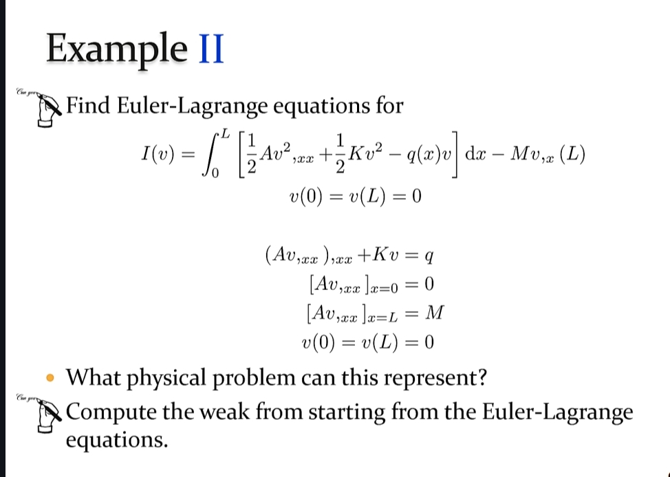 Example II Find Euler - Lagrange equations for I