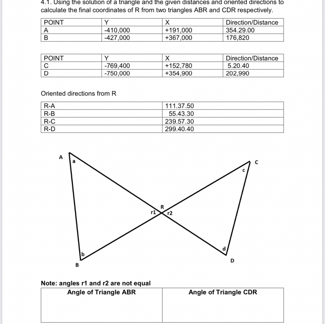 4 . 1 . Using the solution of a triangle and the