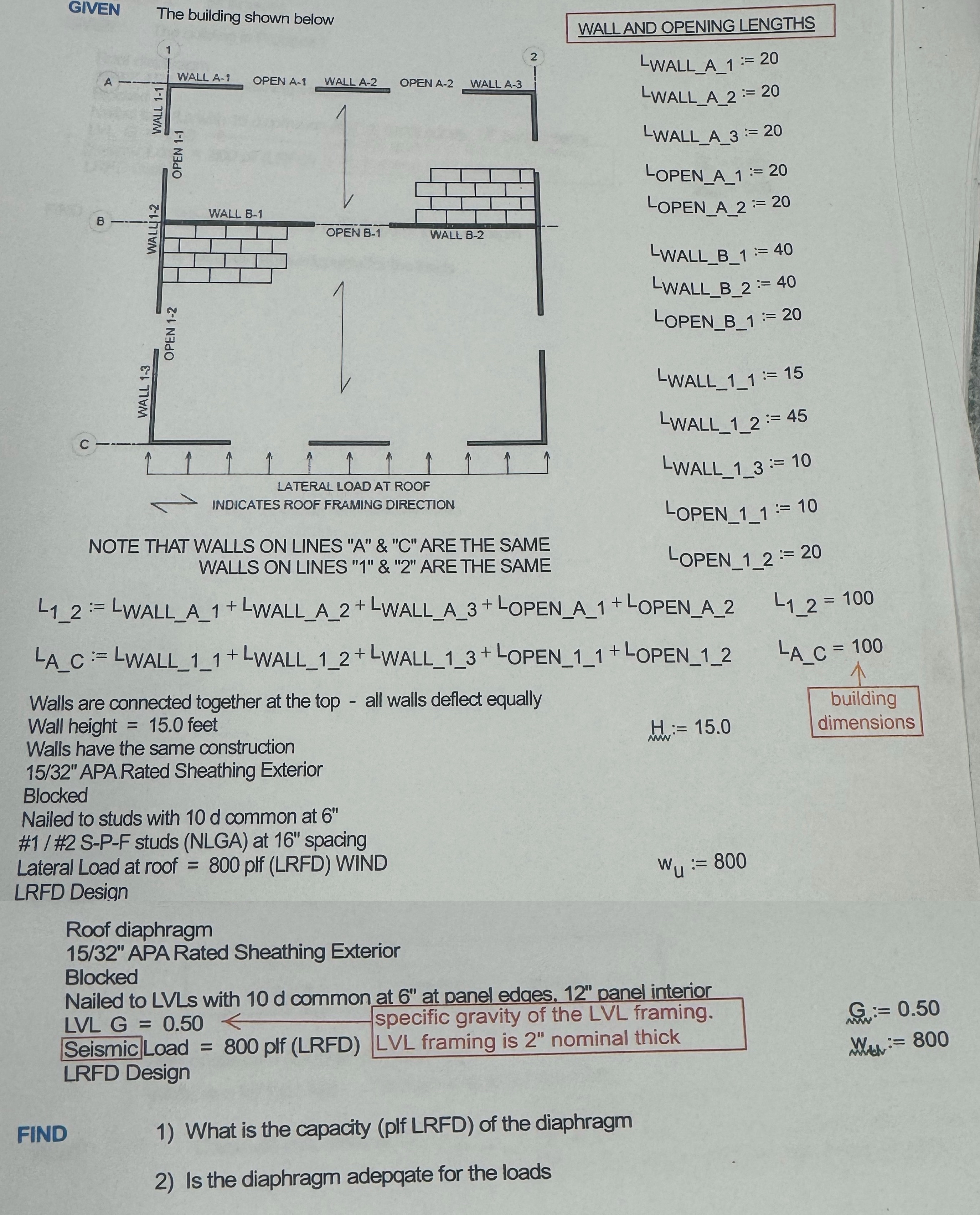 GIVEN The building shown below IALL AND OPENING