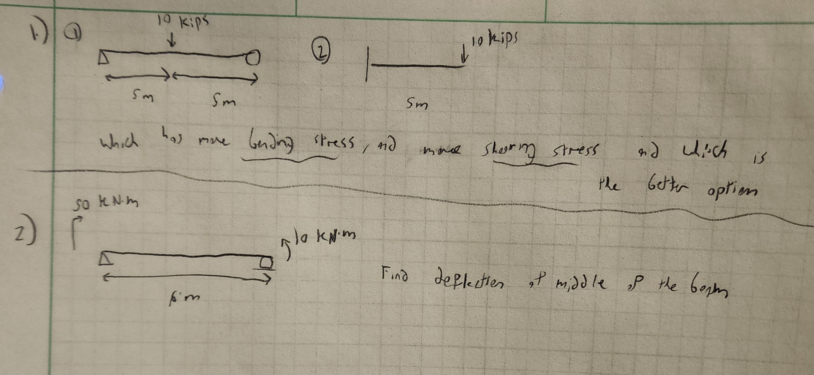 1 ) what has more bending stress, and more