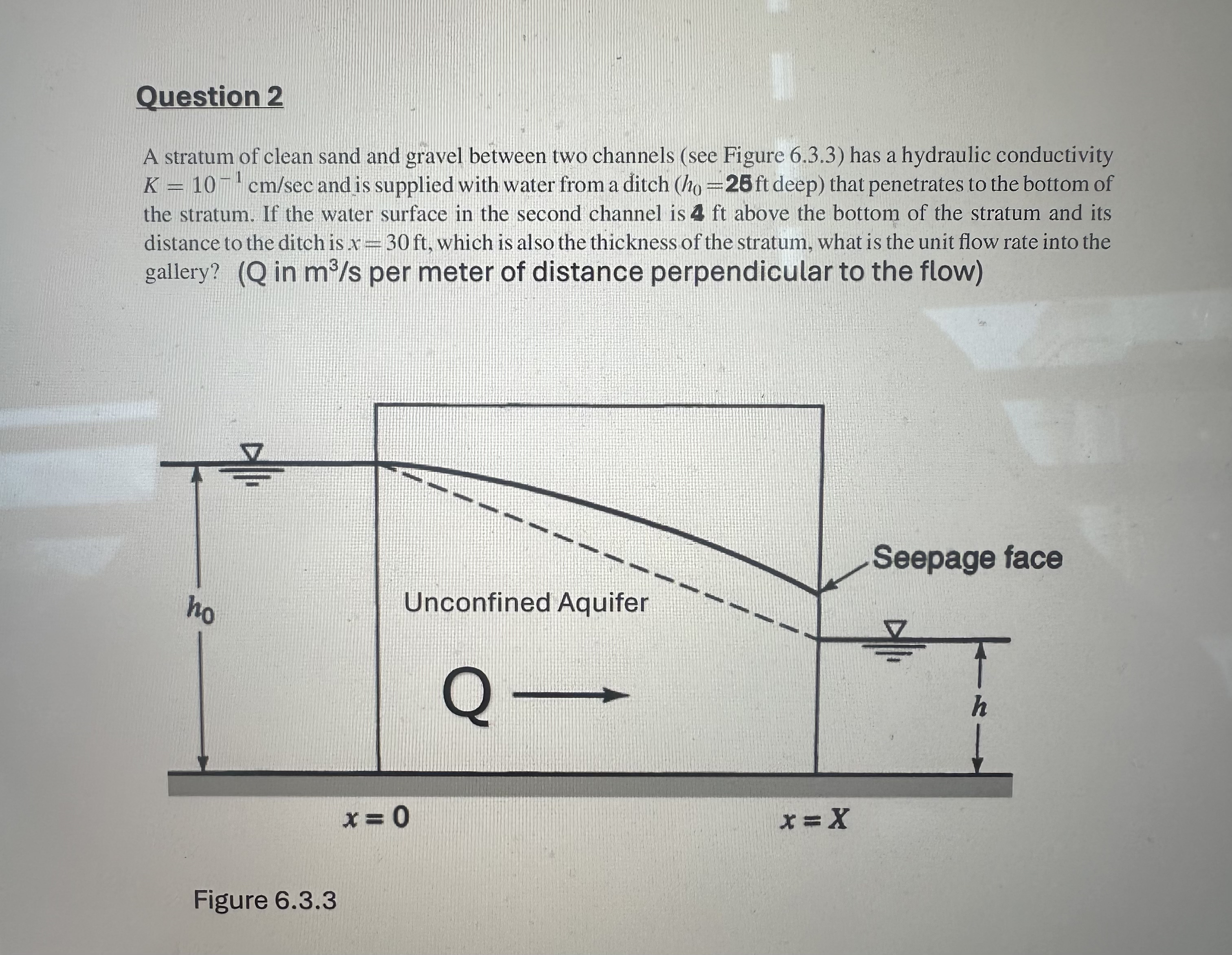 Question 2 A stratum of clean sand and gravel