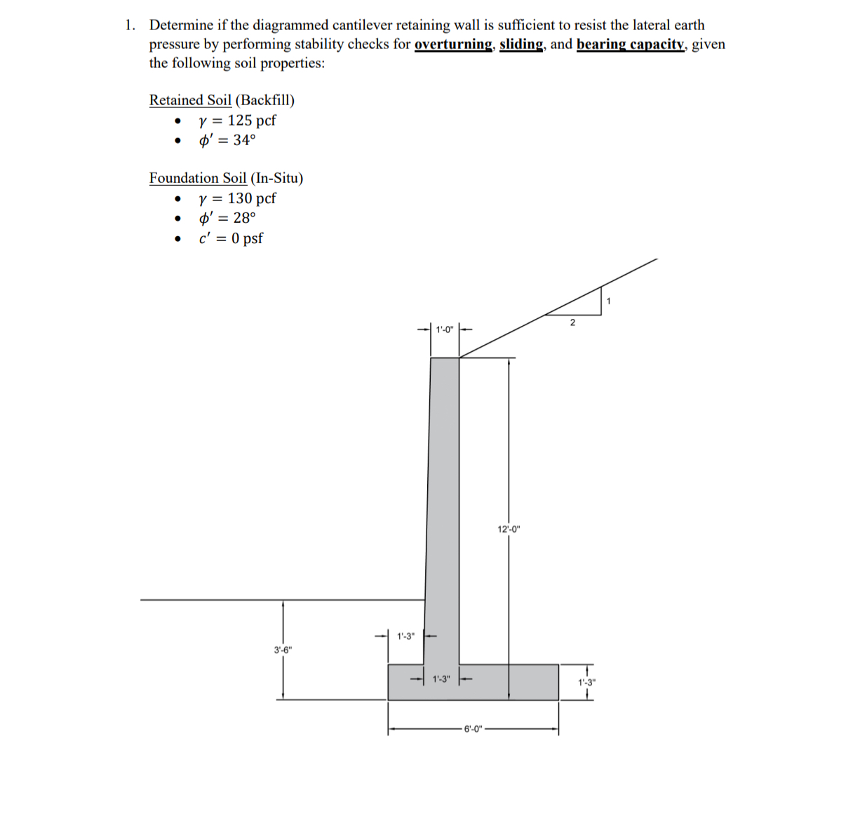 Determine if the diagrammed cantilever retaining