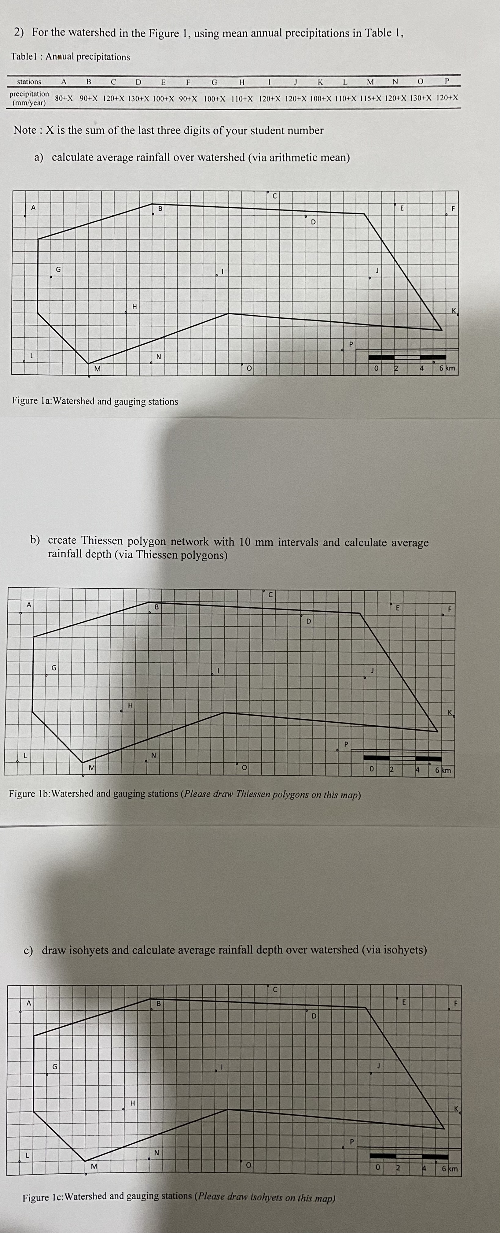 2 ) For the watershed in the Figure 1 , using