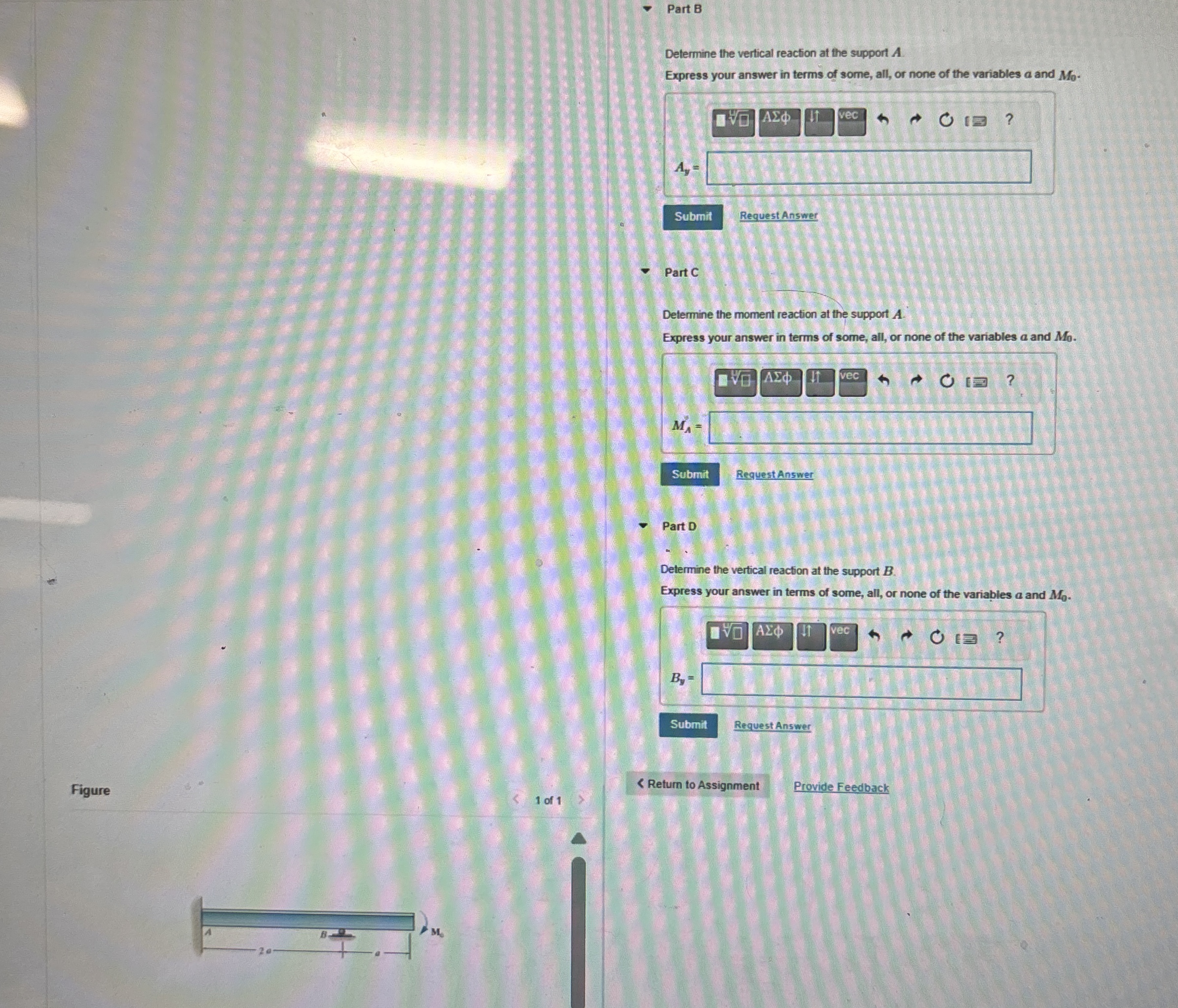 Part B Determine the vertical reaction at the