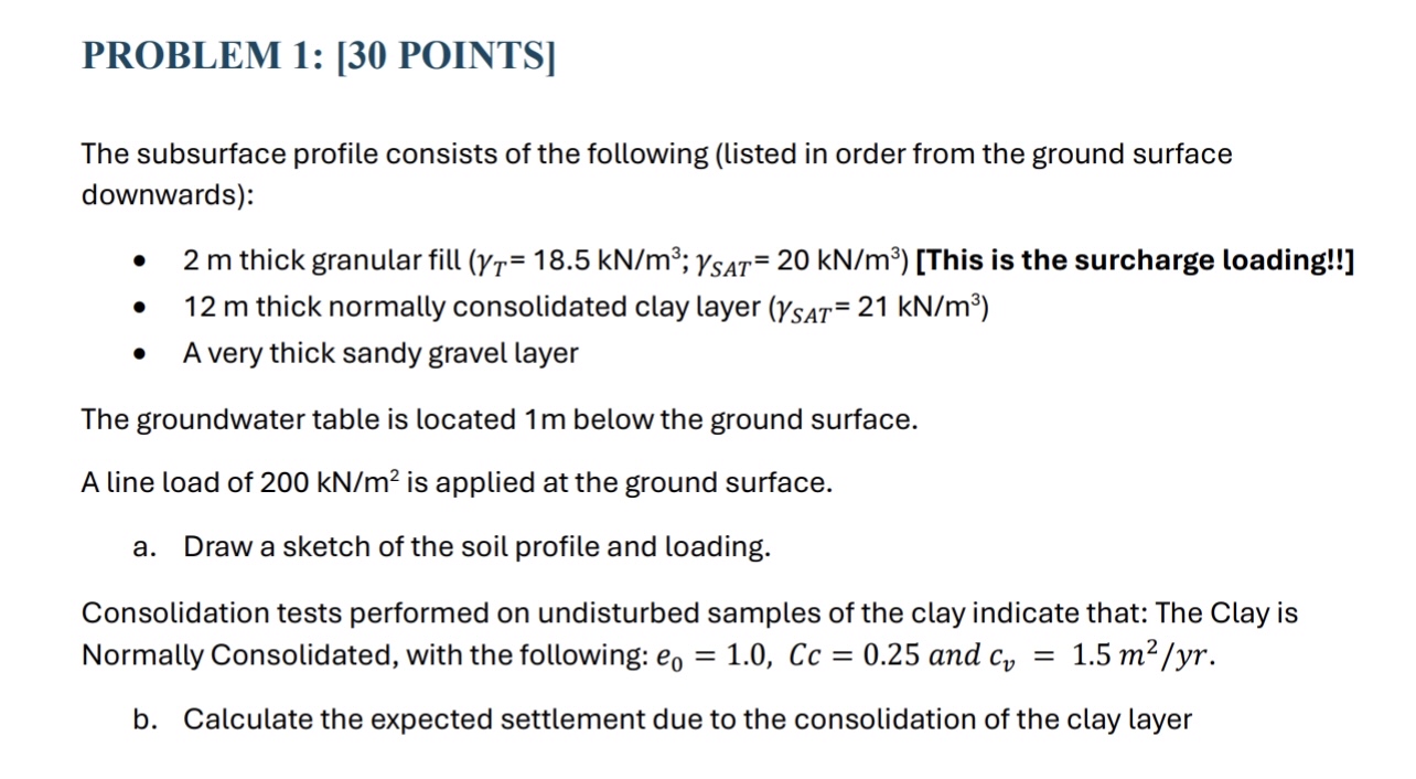 PROBLEM 1 : [ 3 0 POINTS ] The subsurface profile