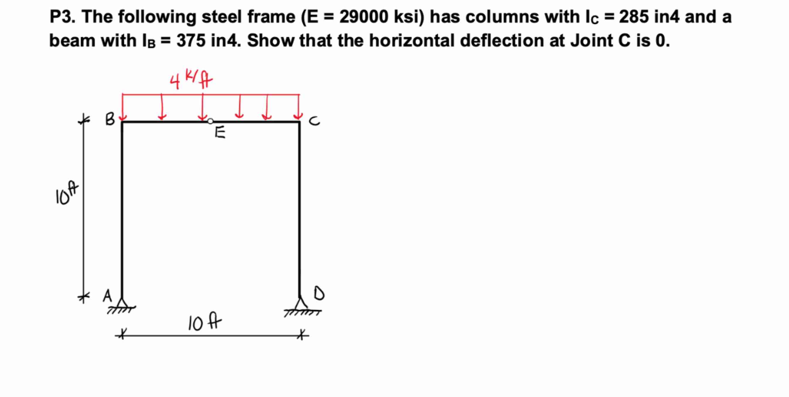 P 3 . The following steel frame ( E = 2 9 0 0 0