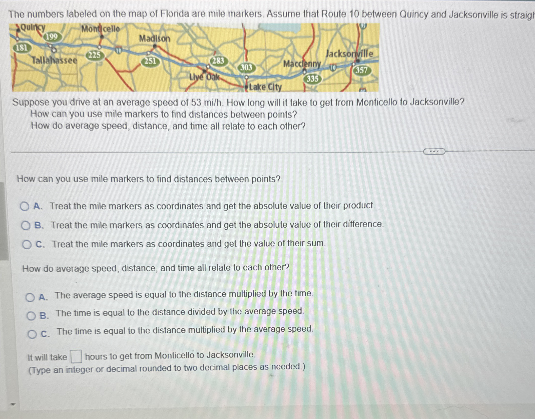 The numbers labeled on the map of Florida are