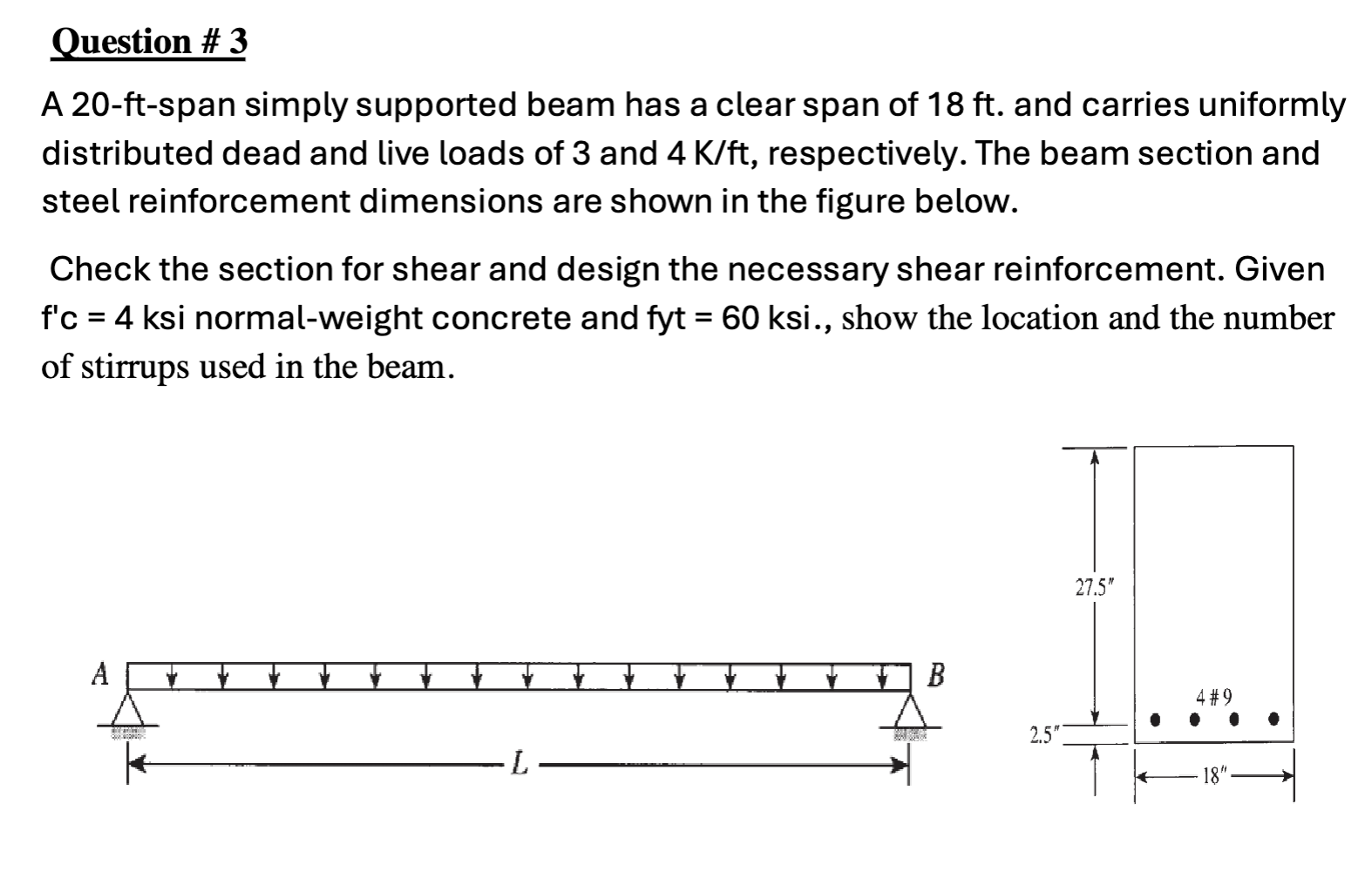 Question \ # 3 A 2 0 - ft - span simply supported