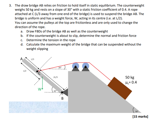 3 . The draw bridge \ ( A B \ ) relies on