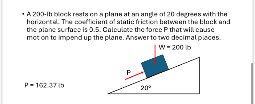 A 2 0 0 - lb block rests on a plane at an angle