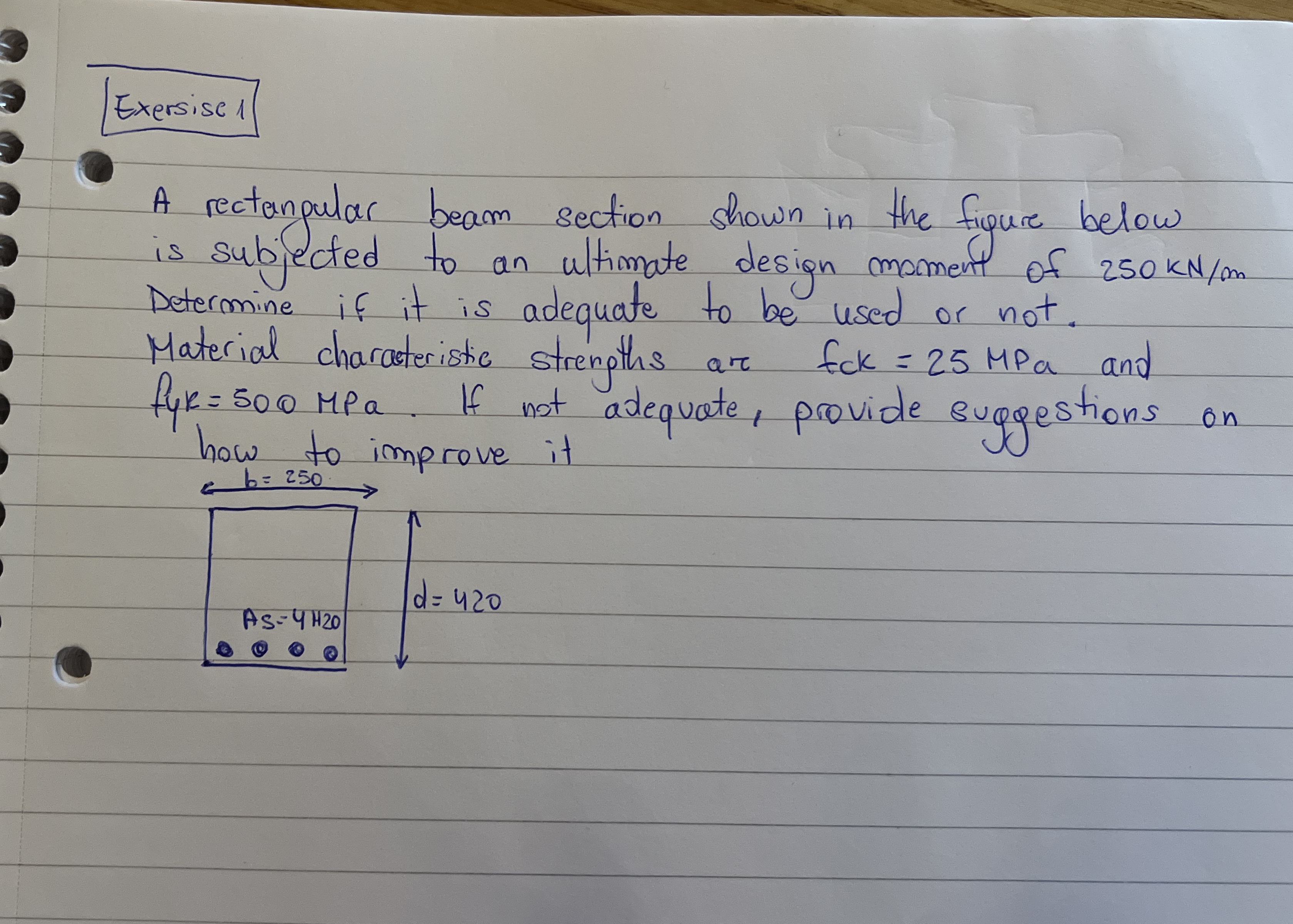 Exersise 1 A rectangular beam section shown in