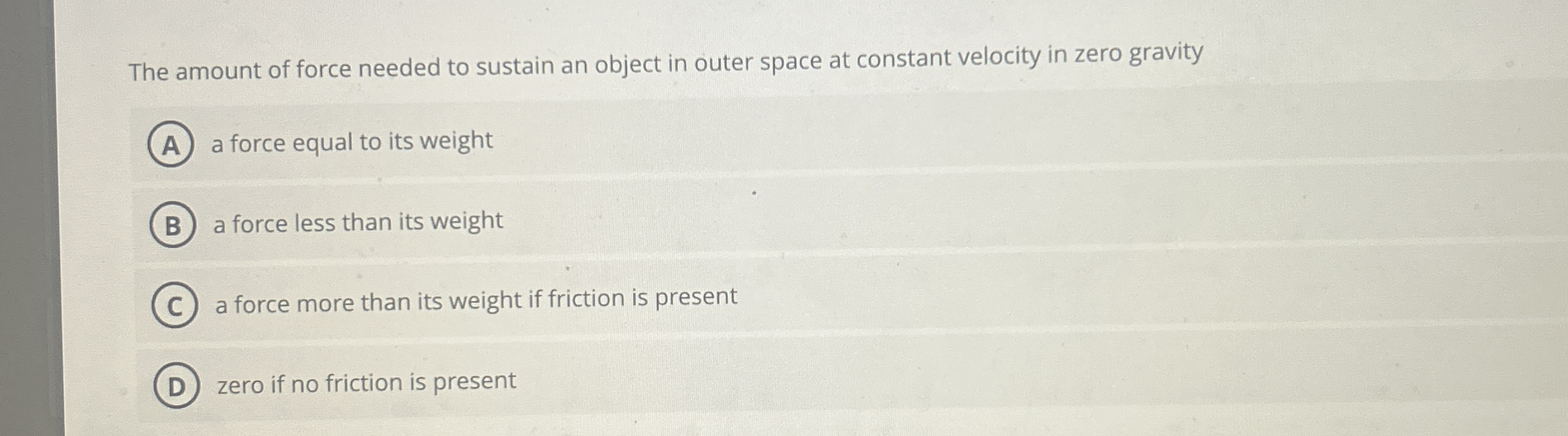 The amount of force needed to sustain an object