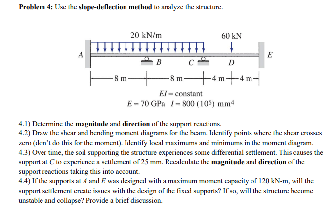 Problem 4 : Use the slope - deflection method to