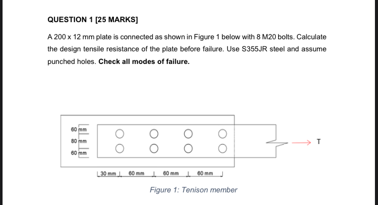 QUESTION 1 [ 2 5 MARKS ] A 2 0 0 1 2 m m plate is
