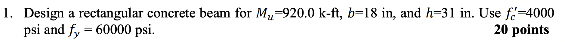 Design a rectangular concrete beam for M _ ( u )