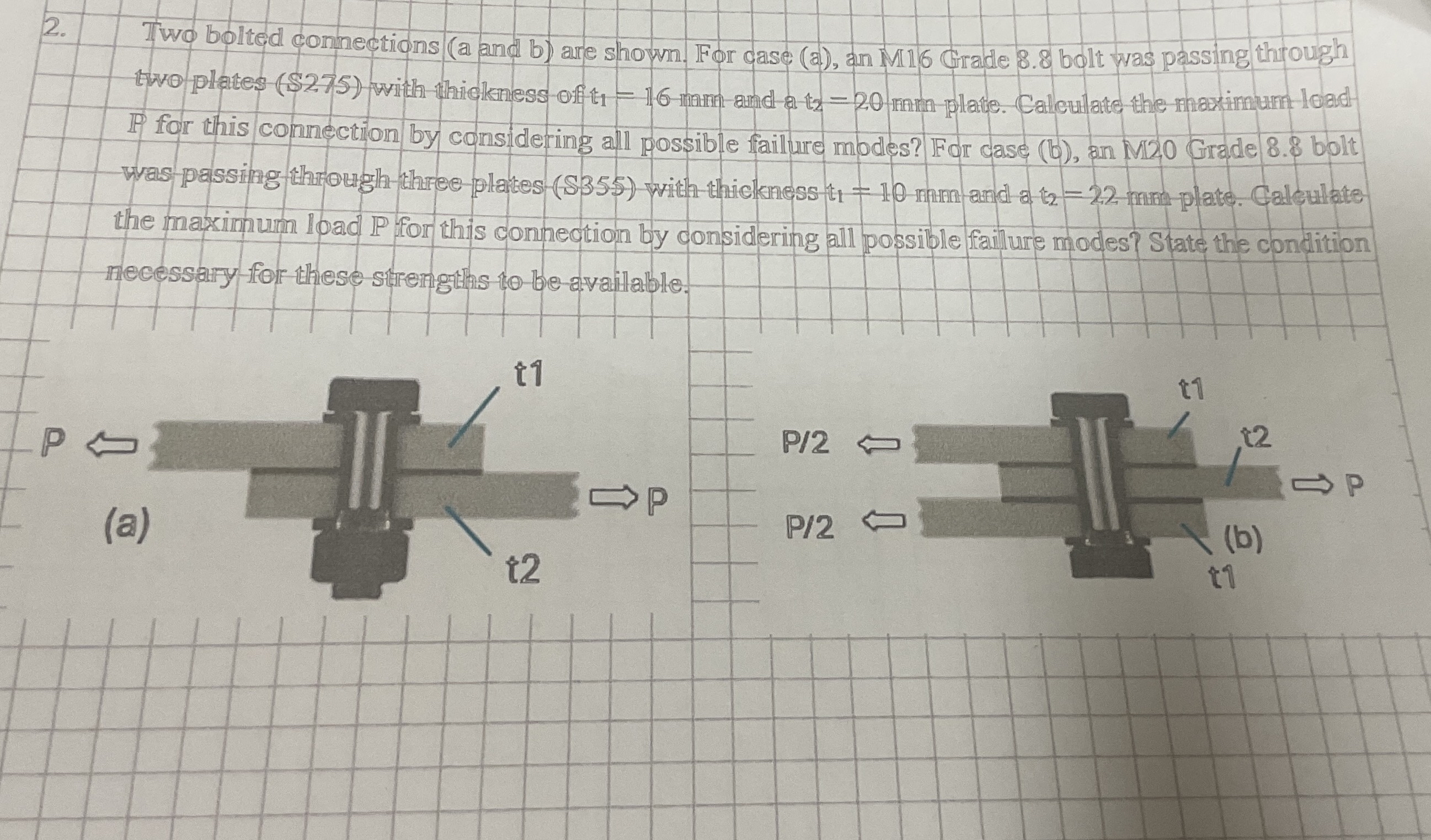 Two bolted connections ( a and b ) are shown. For