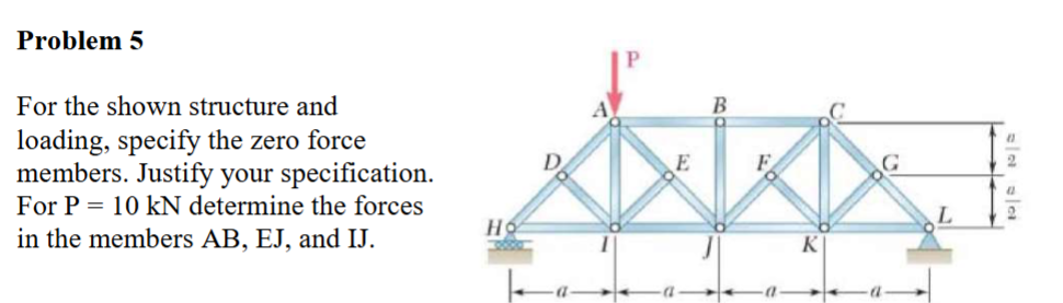 Problem 5 For the shown structure and loading,