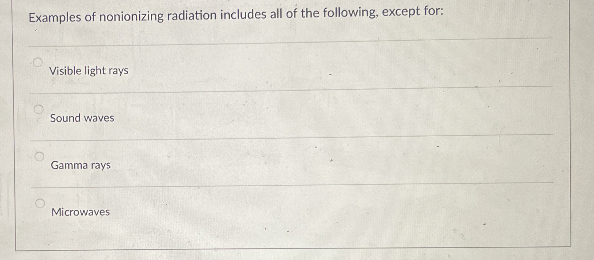 Examples of nonionizing radiation includes all of