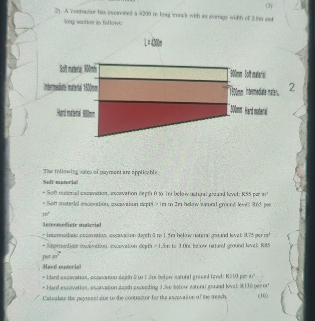 ( 3 ) A contmetor has excavated a 4 2 0 0 m long