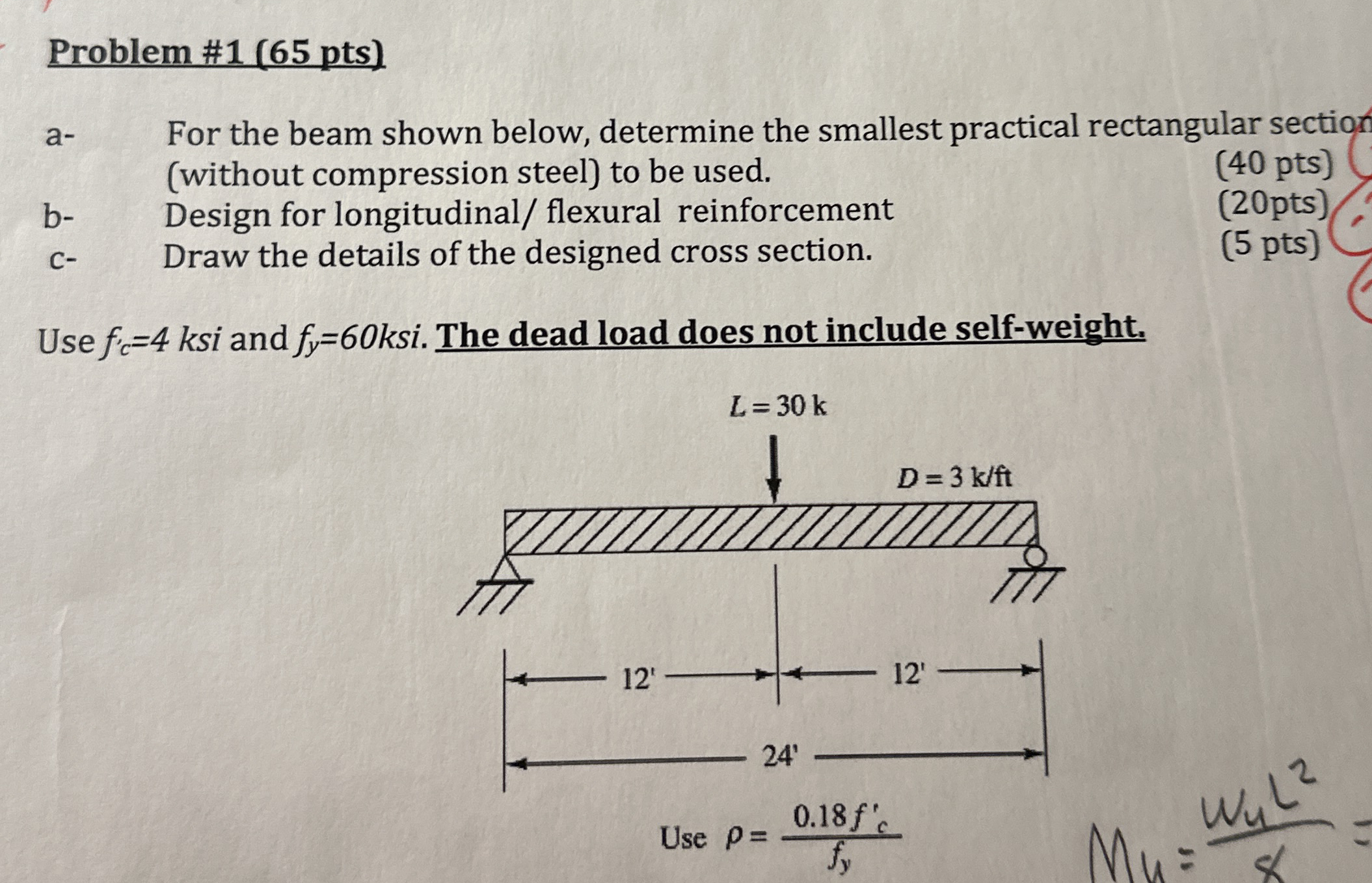 Problem # 1 ( 6 5 pts ) a - For the beam shown