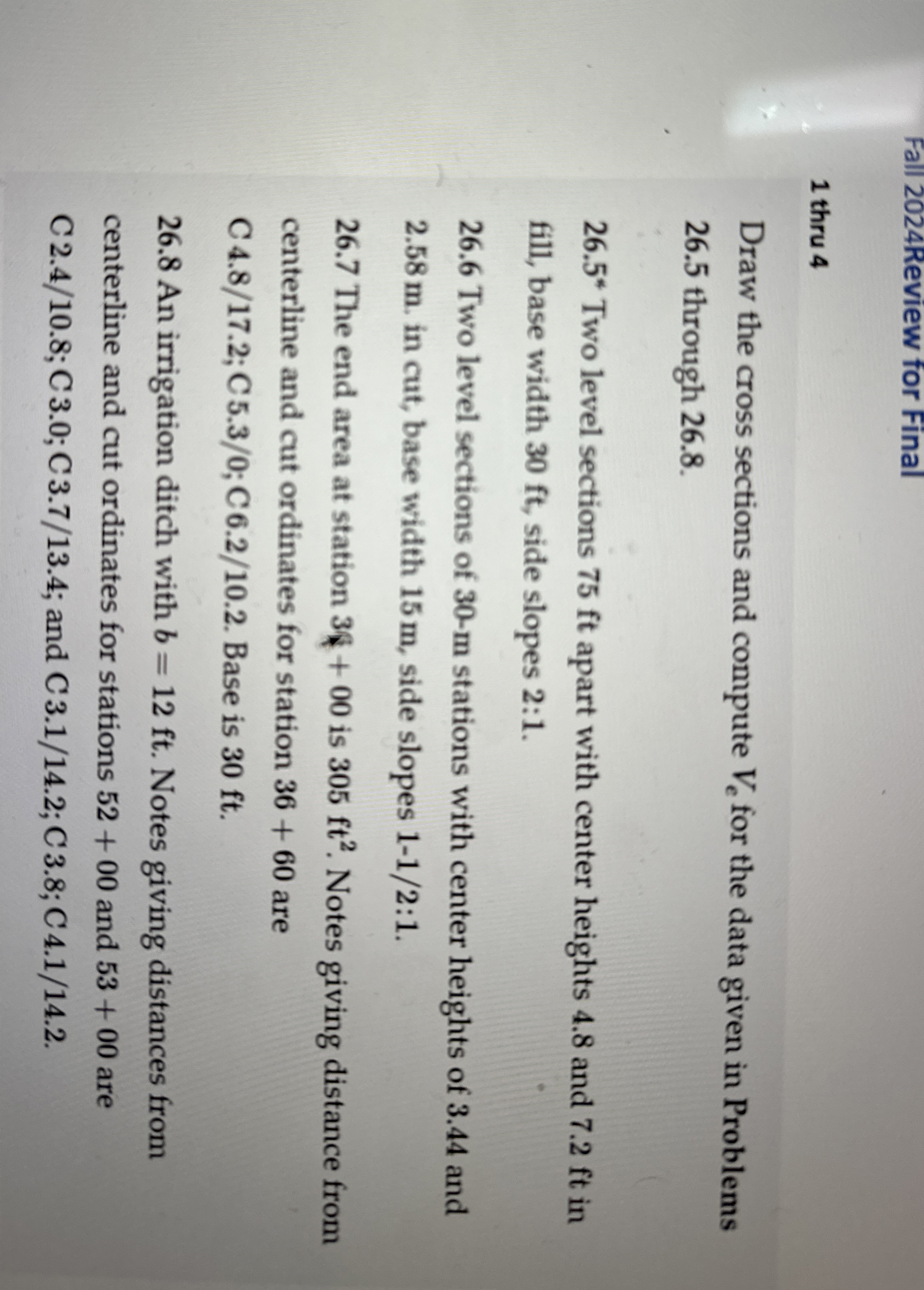 Fall 2 0 2 4 Review for Final 1 thru 4 Draw the