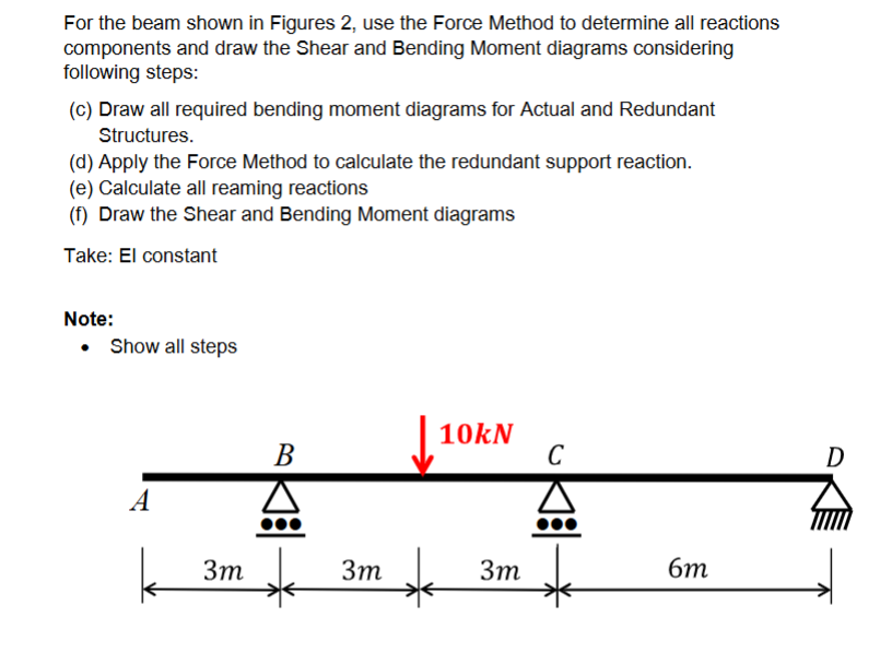 For the beam shown in Figures 2 , use the Force